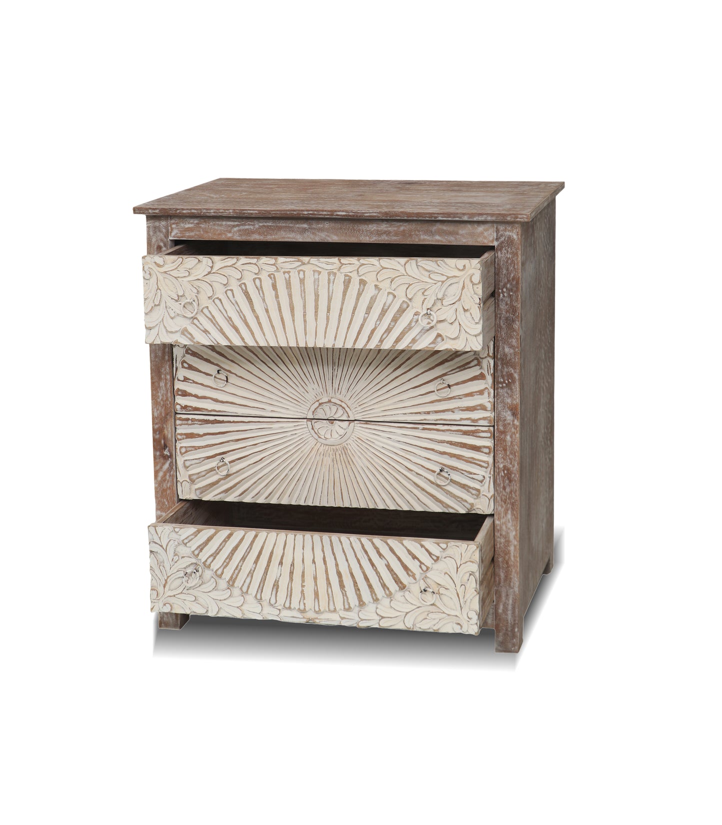 Hand-Carved Solid Mango Wood Chest of Drawers – Rustic Wooden Storage Cabinet with 4 Spacious Drawers for Bedroom, Living Room, or Hallway 