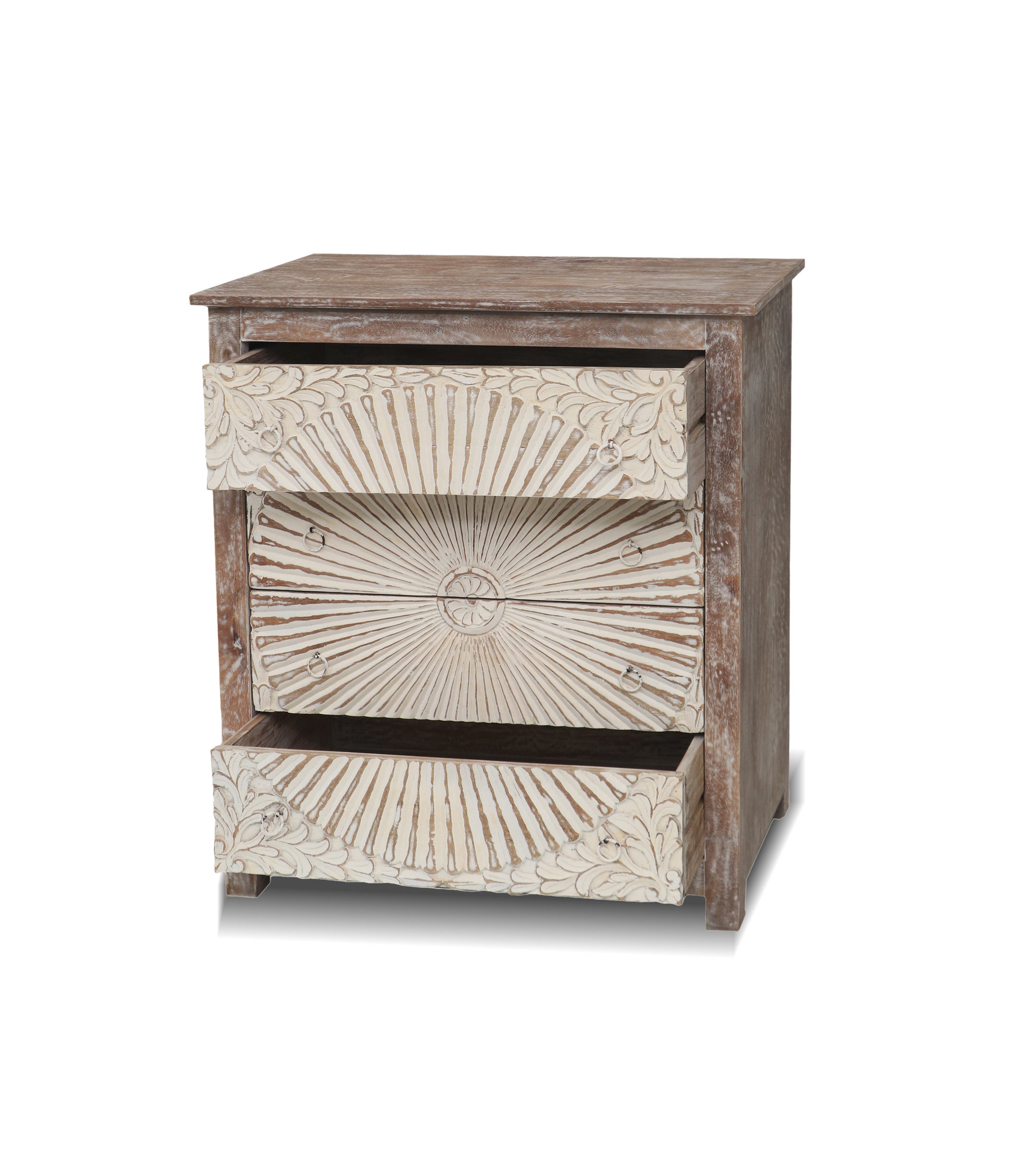 Hand-Carved Solid Mango Wood Chest of Drawers – Rustic Wooden Storage Cabinet with 4 Spacious Drawers for Bedroom, Living Room, or Hallway 