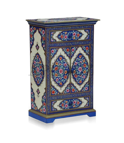 Wooden Handpainted Cabinet with Door and Drawer Storage for Living Room (Multicolor)