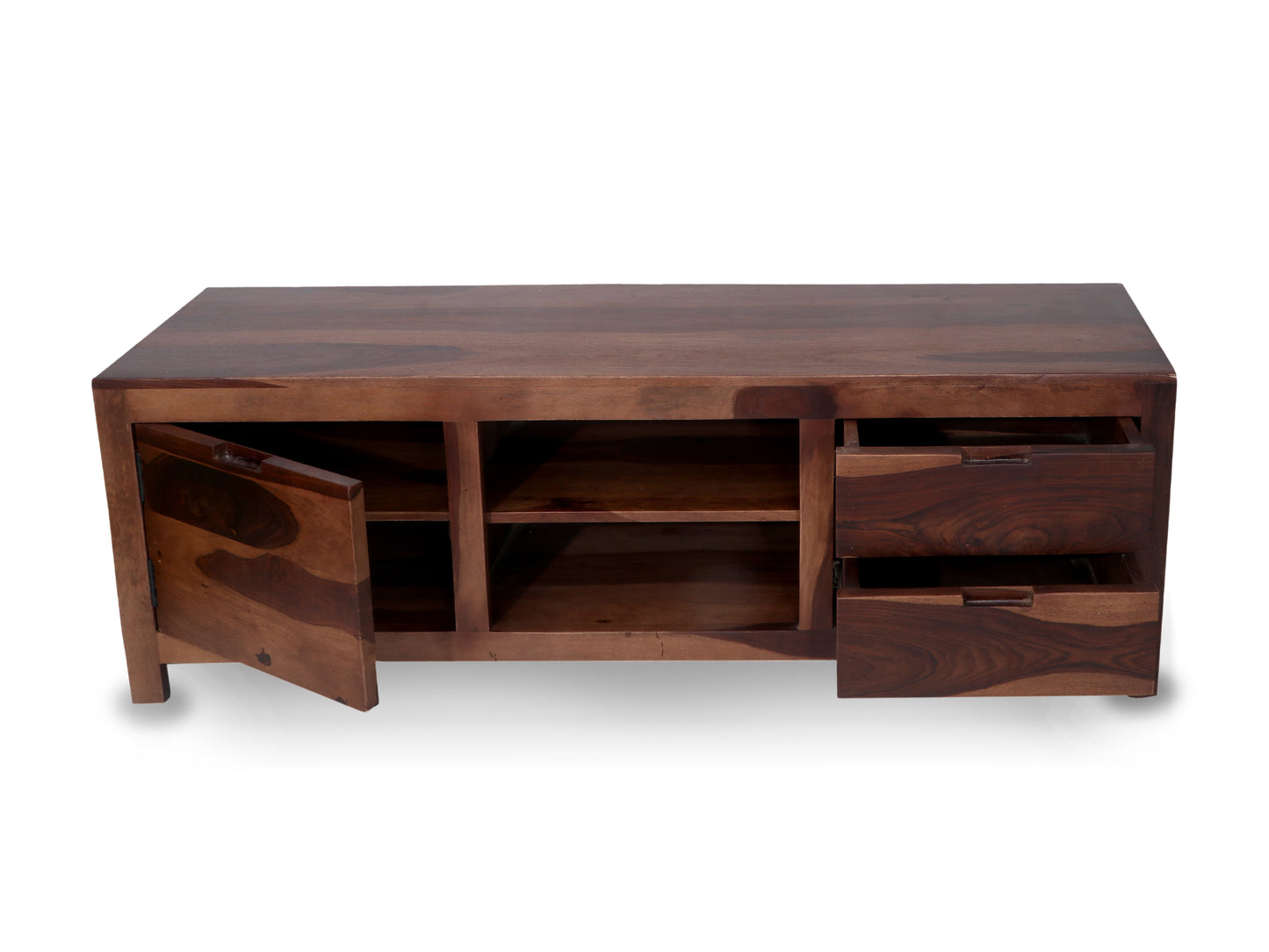 Sheesham Wood TV Unit for Living Room | Solid Wood Entertainment Center with Storage | TV Stand Cabinet for LED/LCD TVs | Modern Wooden Media Console Table with Drawers and Shelves