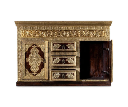 Wooden Brass Fitted Multipurpose Sideboard Storage Cabinet for Home (Multicolor)
