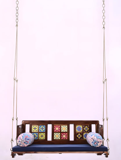 Reversible Wooden Swing Jhula with Brass Coated Chainfor Indoor Outdoor & Balcony | House Swings for Adults (52 Inches, Natural Finish)