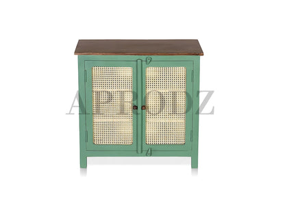2 Door Cabinet with Wicker Front 2 Shelves | Mango Wood Storage Organizer | Rustic Durable Stylish Wooden Furniture | Compact Design Home Decor