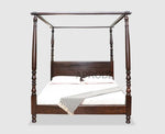 Sheesham Wood Four Poster Bed – King & Queen Size Wooden Bed, Dark Brown Finish 