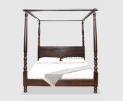 Sheesham Wood Four Poster Bed – King & Queen Size Wooden Bed, Dark Brown Finish 