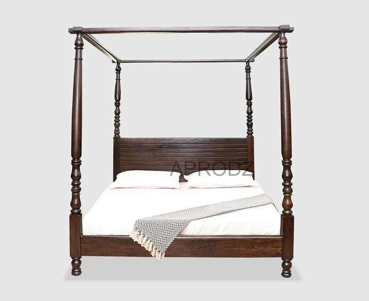 Translation missing: en.Sheesham Wood Four Poster Bed – King &amp; Queen Size Wooden Bed, Dark Brown Finish 
