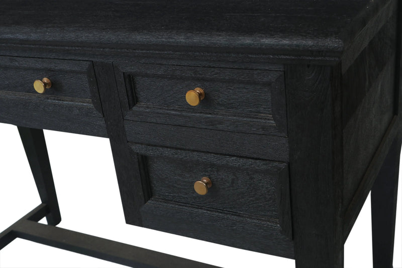 Solid Mango Wood Sandblasted Writing Desk with Hutch | Rustic Study Table with Storage Shelves and Drawers for Home Office 