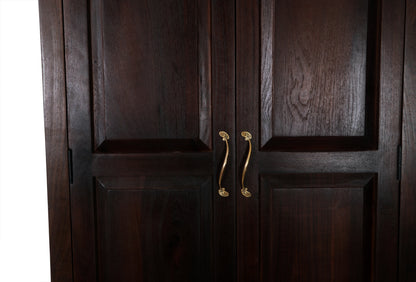 Solid Teak Wood 2-Door Wardrobe with Hanging Rod and Shelves | Premium Wooden Almirah for Bedroom | Natural Finish | Durable & Spacious Storage Cabinet 