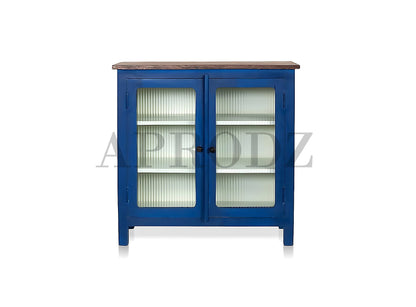 2 Door Cabinet with Wicker Front 2 Shelves | Mango Wood Storage Organizer | Rustic Durable Stylish Wooden Furniture | Compact Design Home Decor