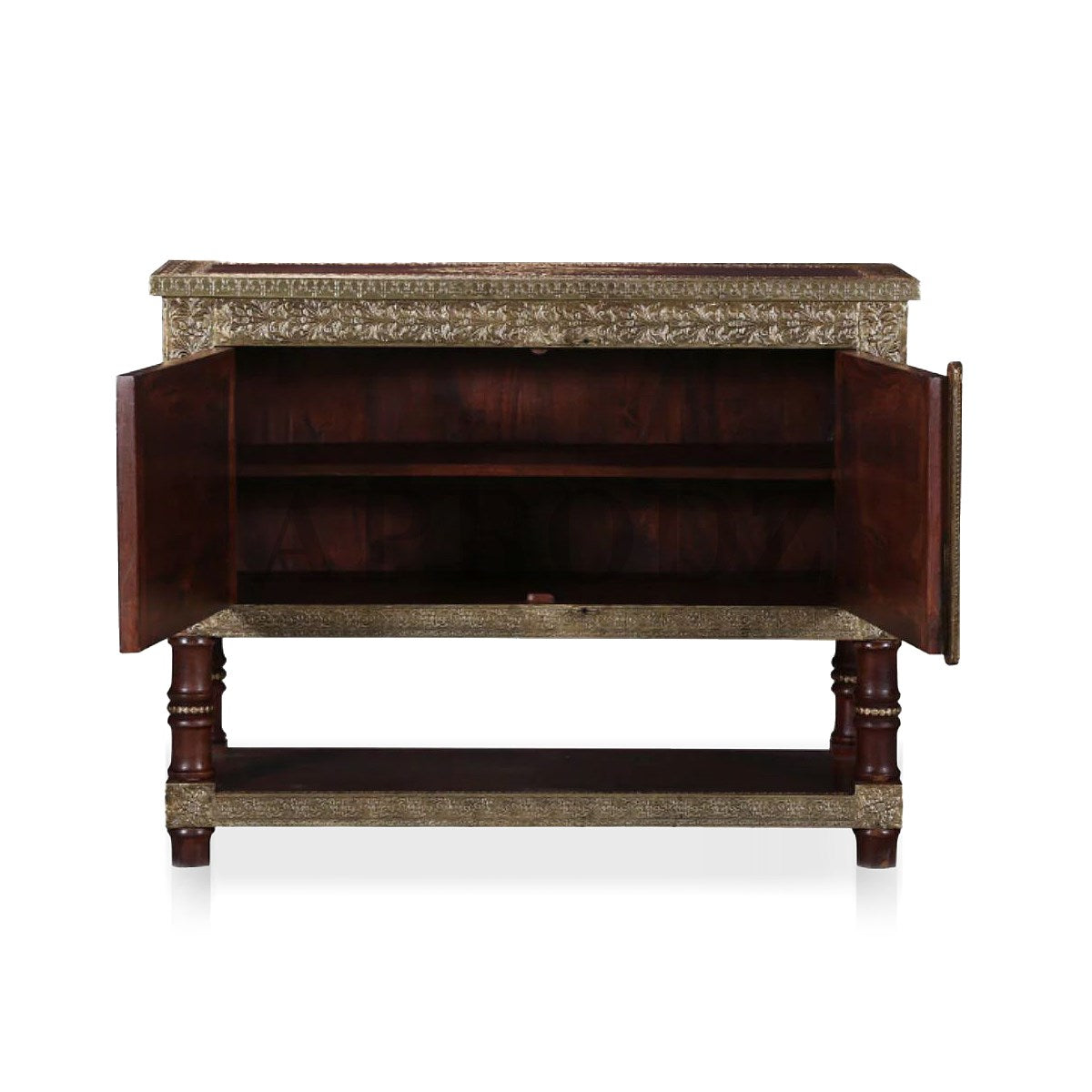 Wooden Brass Fitted Storage Cabinet with Open Self Storage (Multicolor)