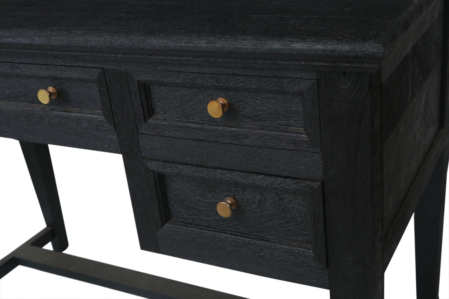 Solid Mango Wood Sandblasted Writing Desk with Hutch | Rustic Study Table with Storage Shelves and Drawers for Home Office
