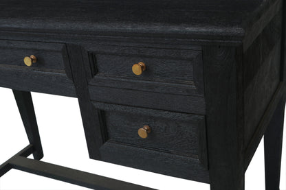Solid Mango Wood Sandblasted Writing Desk with Hutch | Rustic Study Table with Storage Shelves and Drawers for Home Office
