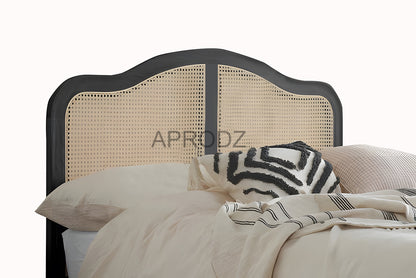 Rattan Cane Bed with Headboard, King Size & Queen Size Sheesham Wood Frame, Black 
