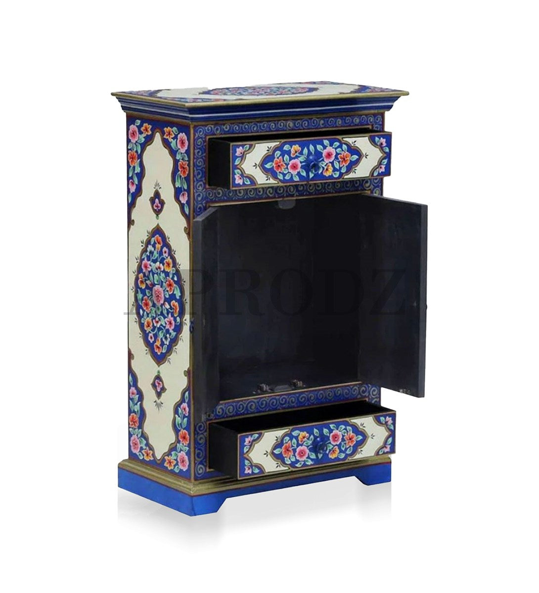 Wooden Handpainted Cabinet with Door and Drawer Storage for Living Room (Multicolor)