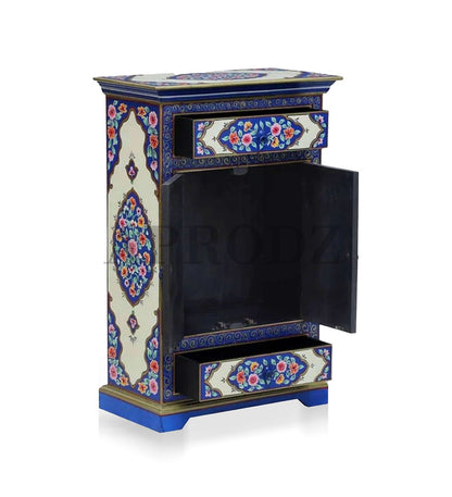 Wooden Handpainted Cabinet with Door and Drawer Storage for Living Room (Multicolor)