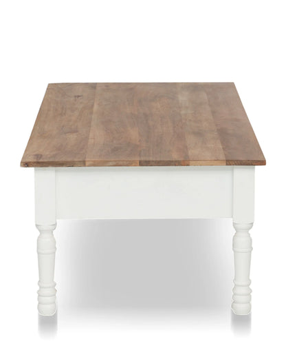 Mango Wood Adak Stylish Coffee Table with Drawer for Living Room | Center Table for Home | Brown & White Finish 