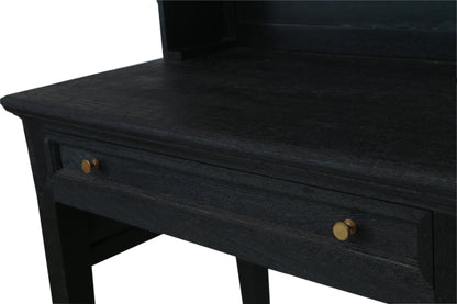 Solid Mango Wood Sandblasted Writing Desk with Hutch | Rustic Study Table with Storage Shelves and Drawers for Home Office