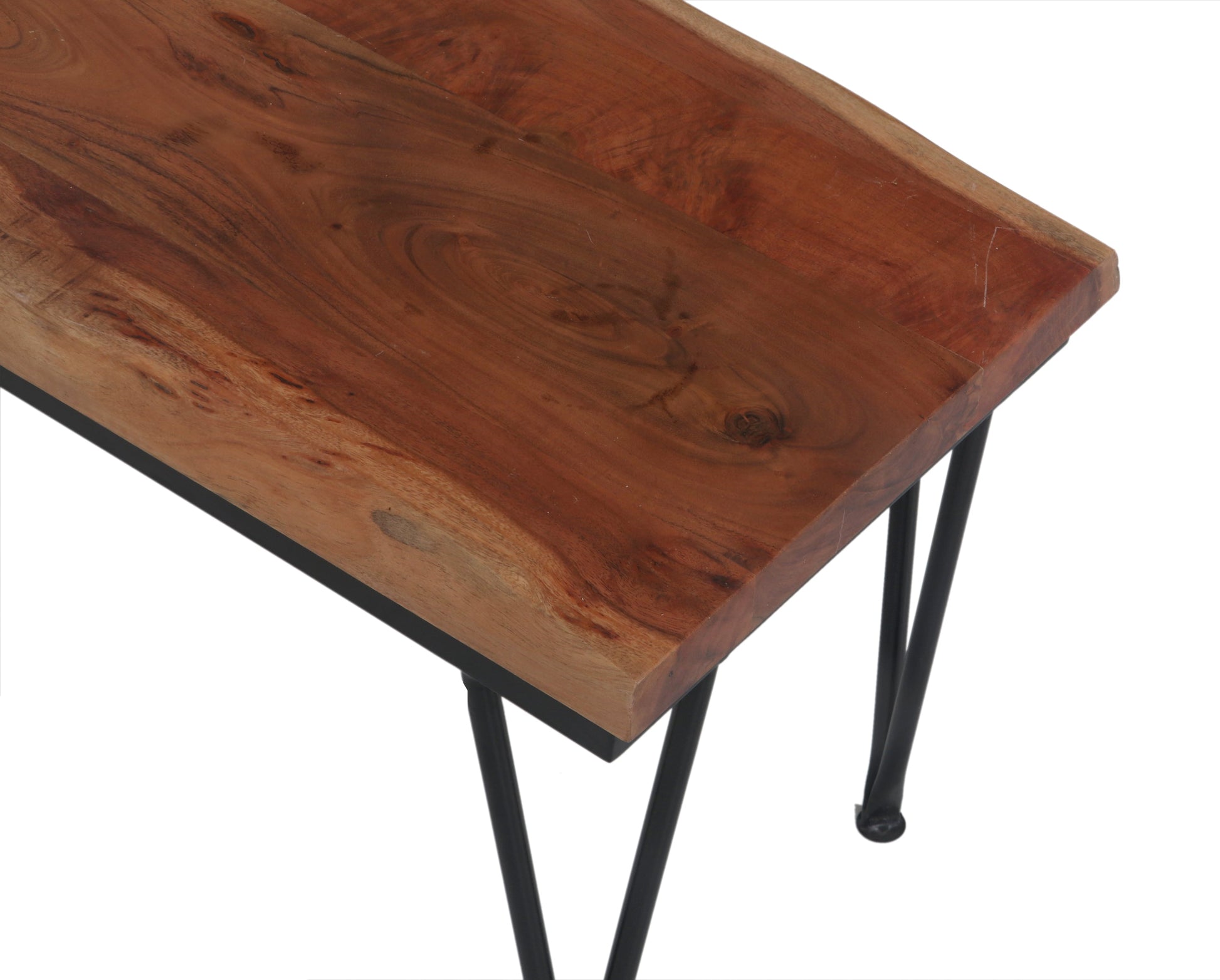 Acacia Wood Bench with Metal Frame – Modern Industrial Console Seating 