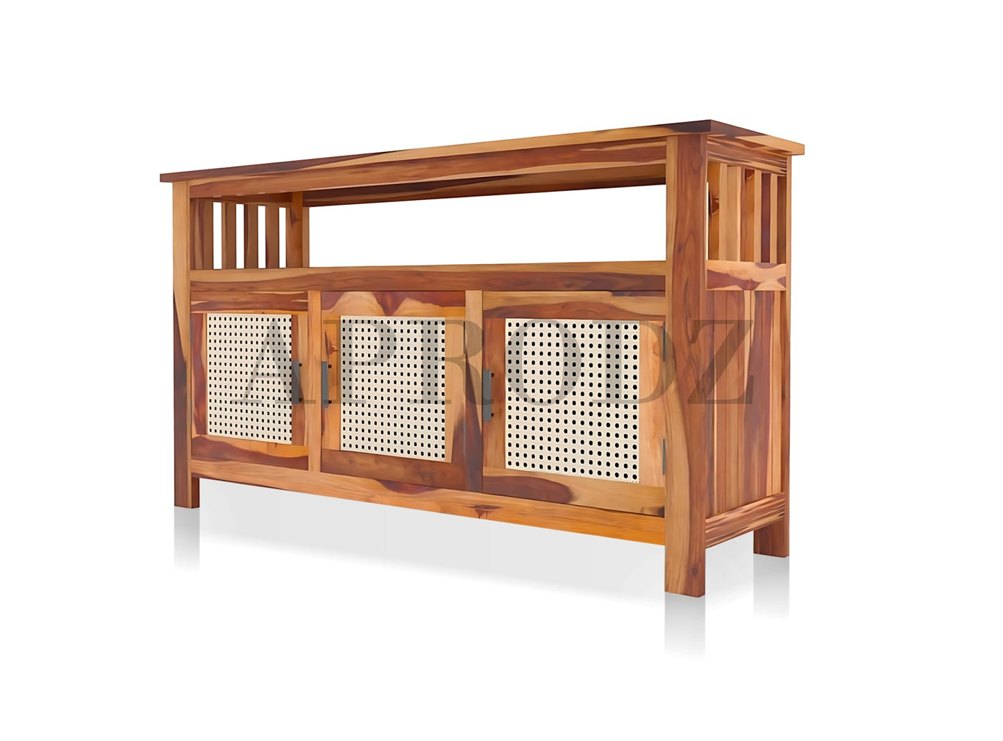 Kitchen Sideboard with Glass Doors | 2 Shelves Sheesham Wood Storage Organizer | Durable Stylish Wooden Furniture | Elegant Design Compact Multifunctional Home Decor
