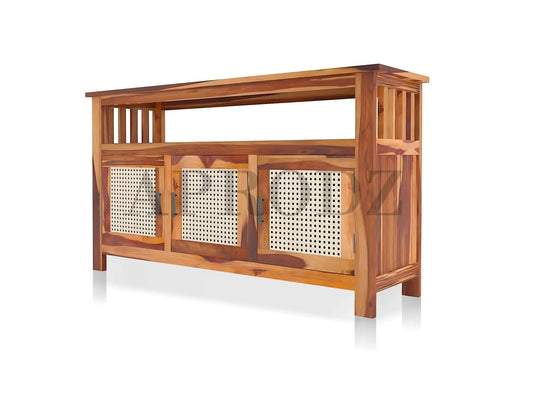 Translation missing: en.Kitchen Sideboard with Glass Doors | 2 Shelves Sheesham Wood Storage Organizer | Durable Stylish Wooden Furniture | Elegant Design Compact Multifunctional Home Decor 