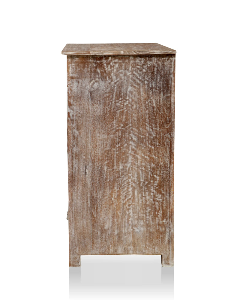 Hand-Carved Solid Mango Wood Chest of Drawers – Rustic Wooden Storage Cabinet with 4 Spacious Drawers for Bedroom, Living Room, or Hallway 