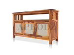 Kitchen Sideboard with Glass Doors | 2 Shelves Sheesham Wood Storage Organizer | Durable Stylish Wooden Furniture | Elegant Design Compact Multifunctional Home Decor 