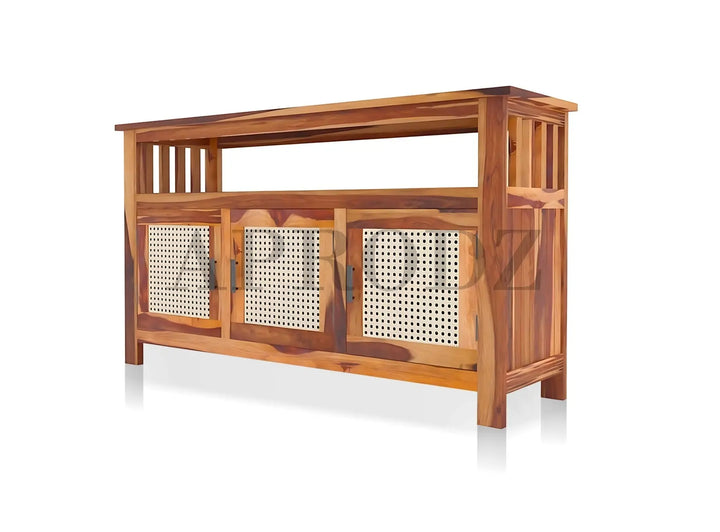 Translation missing: en.Kitchen Sideboard with Glass Doors | 2 Shelves Sheesham Wood Storage Organizer | Durable Stylish Wooden Furniture | Elegant Design Compact Multifunctional Home Decor 