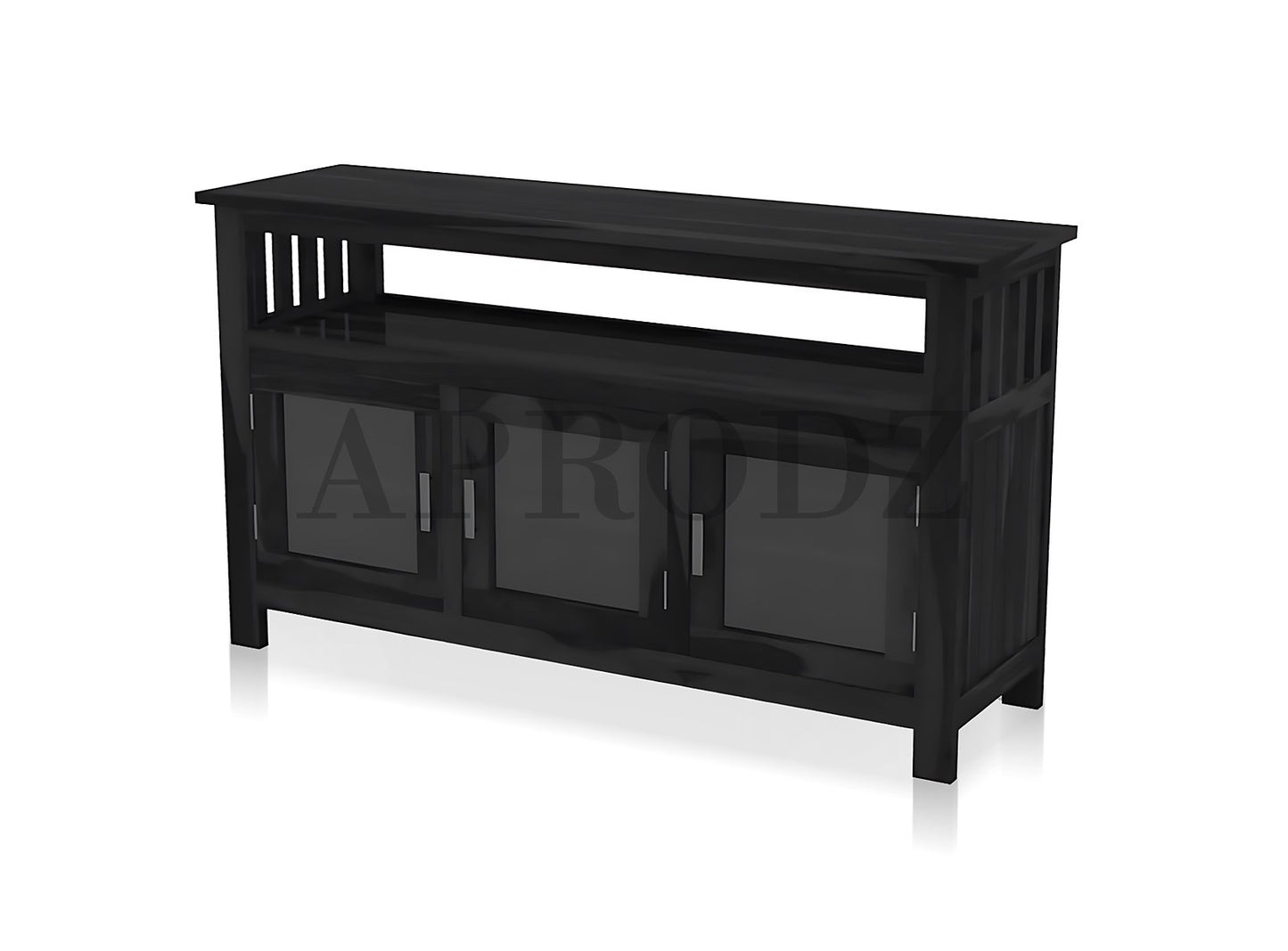 Kitchen Sideboard with Glass Doors | 2 Shelves Sheesham Wood Storage Organizer | Durable Stylish Wooden Furniture | Elegant Design Compact Multifunctional Home Decor