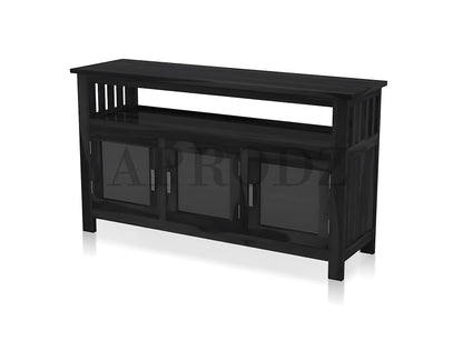 Kitchen Sideboard with Glass Doors | 2 Shelves Sheesham Wood Storage Organizer | Durable Stylish Wooden Furniture | Elegant Design Compact Multifunctional Home Decor