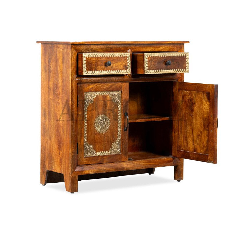 Wooden Brass Fitted Cabinet with Door & Drawer Storage (Multicolor)