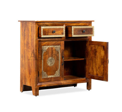 Wooden Brass Fitted Cabinet with Door & Drawer Storage (Multicolor)