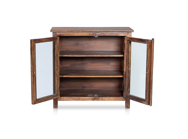 Translation missing: en.2 Door Cabinet with Wicker Front 2 Shelves | Mango Wood Storage Organizer | Rustic Durable Stylish Wooden Furniture | Compact Design Home Decor 