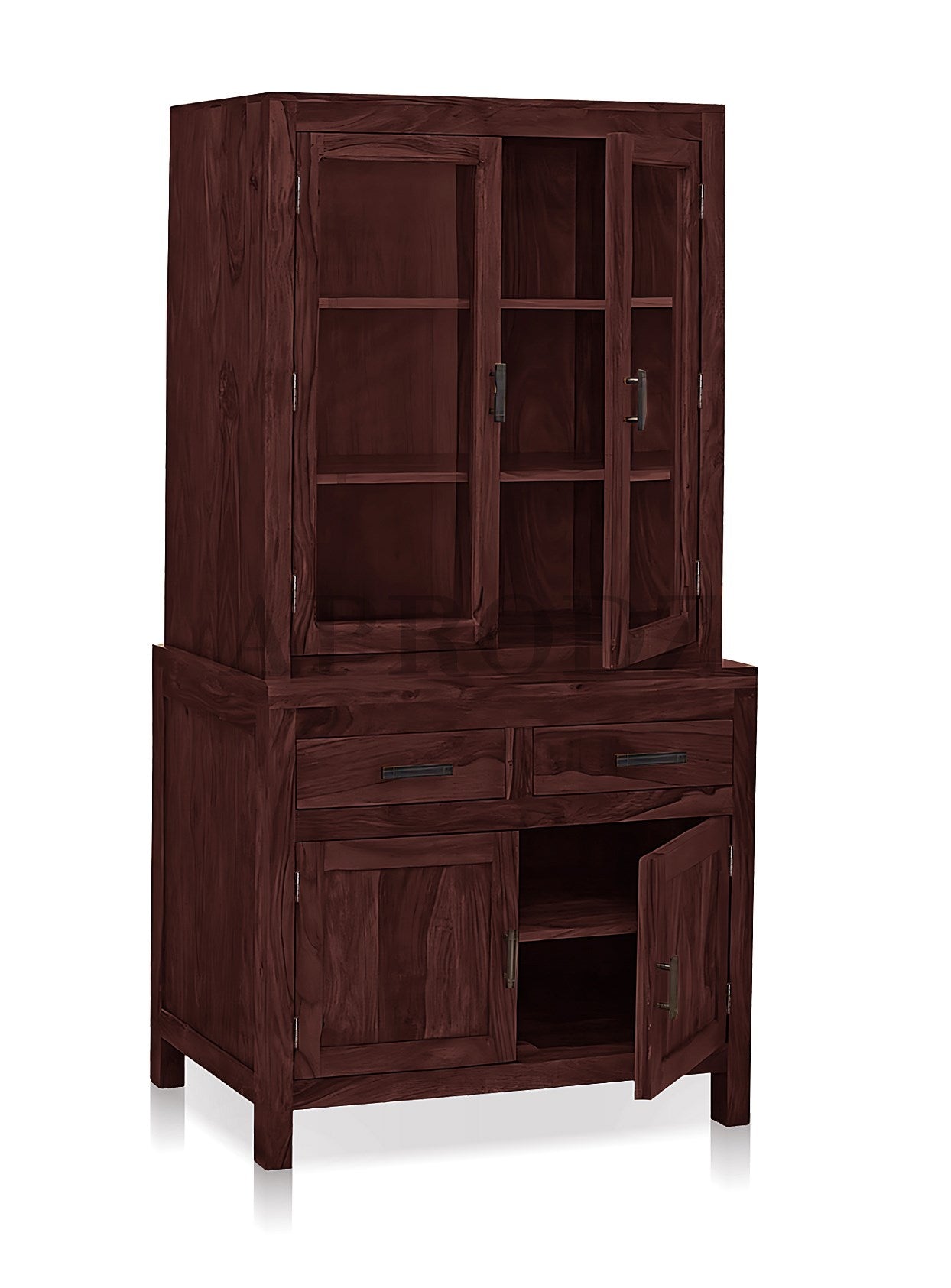 Glass Door Cabinet | 2 Drawers 3 Shelves Sheesham Wood Storage Organizer | Durable Stylish Wooden Furniture | Elegant Design Home Decor Compact Multifunctional