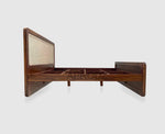 King & Queen Size Sheesham Wood Bed with Cane Panels Walnut Brown Finish 
