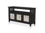 Kitchen Sideboard with Glass Doors | 2 Shelves Sheesham Wood Storage Organizer | Durable Stylish Wooden Furniture | Elegant Design Compact Multifunctional Home Decor 