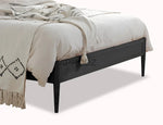 Rattan Cane Bed with Headboard, King Size & Queen Size Sheesham Wood Frame, Black 