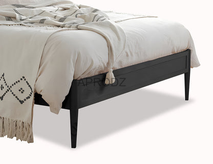 Rattan Cane Bed with Headboard, King Size & Queen Size Sheesham Wood Frame, Black 