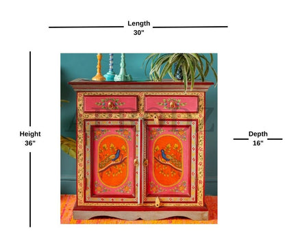 Wooden Handpainted Storage Cabinet with Door and Drawer Storage (Multicolor)