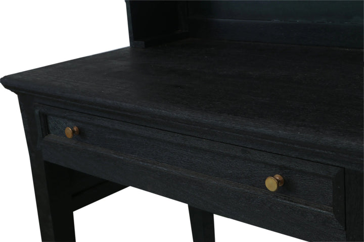 Translation missing: en.Solid Mango Wood Sandblasted Writing Desk with Hutch | Rustic Study Table with Storage Shelves and Drawers for Home Office 