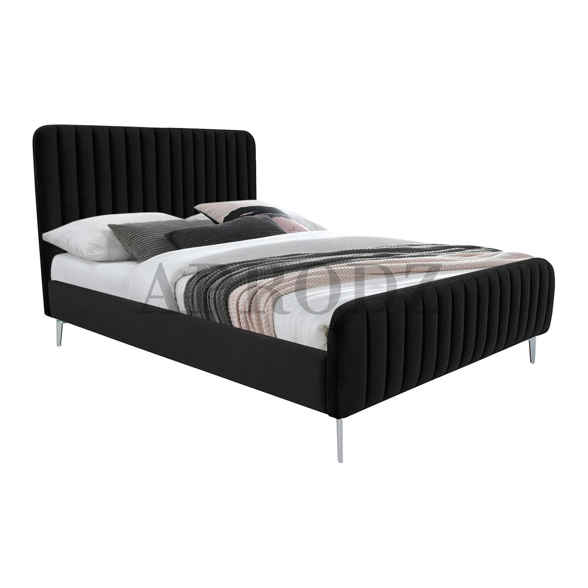 Fluted Velvet Upholstered Bed – Premium Platform Bed with Metal Feet & Luxurious Comfort for Bedroom & Home 