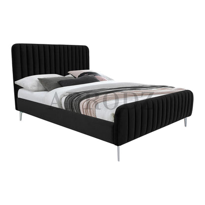 Fluted Velvet Upholstered Bed – Premium Platform Bed with Metal Feet & Luxurious Comfort for Bedroom & Home 