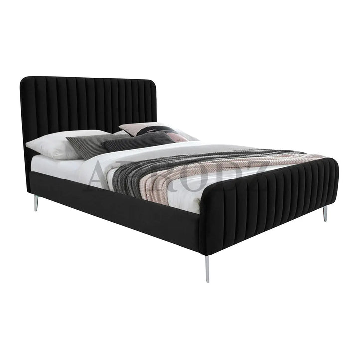 Translation missing: en.Fluted Velvet Upholstered Bed – Premium Platform Bed with Metal Feet &amp; Luxurious Comfort for Bedroom &amp; Home 