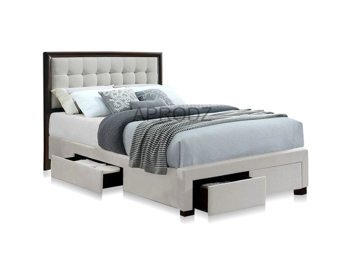 Modern King & Queen Size Storage Bed with Tufted Upholstered Headboard, 4 Drawers, Grey 