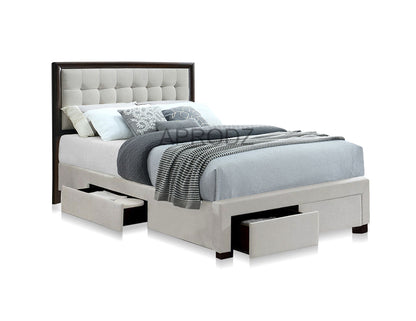 Modern King & Queen Size Storage Bed with Tufted Upholstered Headboard, 4 Drawers, Grey 