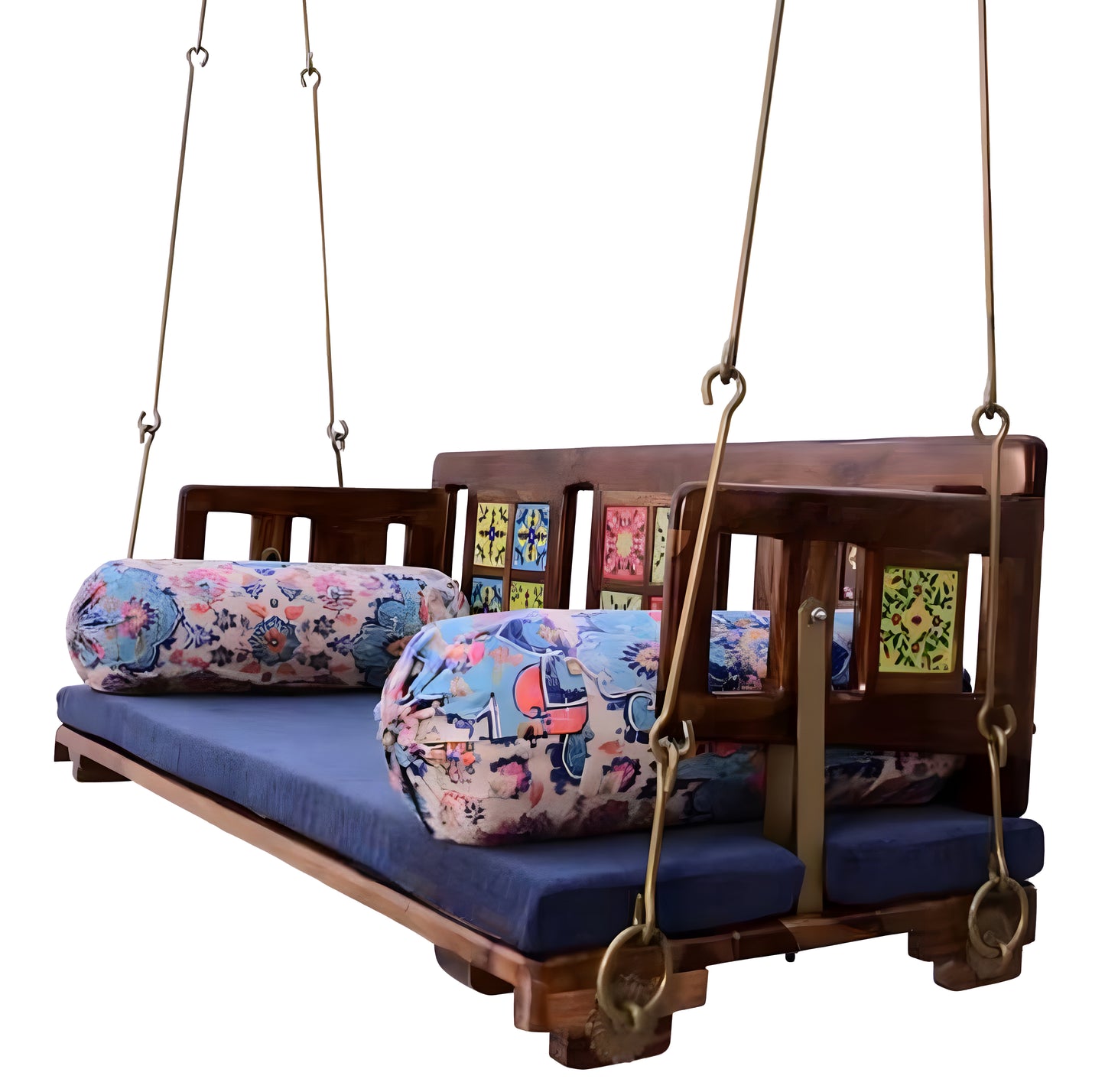 Reversible Wooden Swing Jhula with Brass Coated Chainfor Indoor Outdoor & Balcony | House Swings for Adults (52 Inches, Natural Finish)