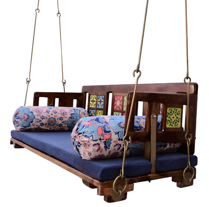 Reversible Wooden Swing Jhula with Brass Coated Chainfor Indoor Outdoor & Balcony | House Swings for Adults (52 Inches, Natural Finish)