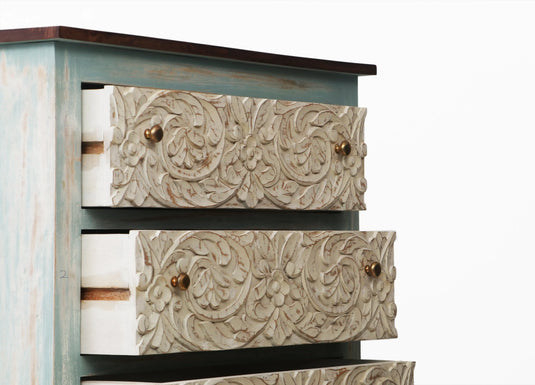 Translation missing: en.Handcrafted Carved Mango Wood Chest of Drawers with 6 Spacious Storage Drawers – Solid Wood Dresser Cabinet for Bedroom, Living Room &amp; Hallway – Vintage Rustic Finish Visit the APRODZ Store 
