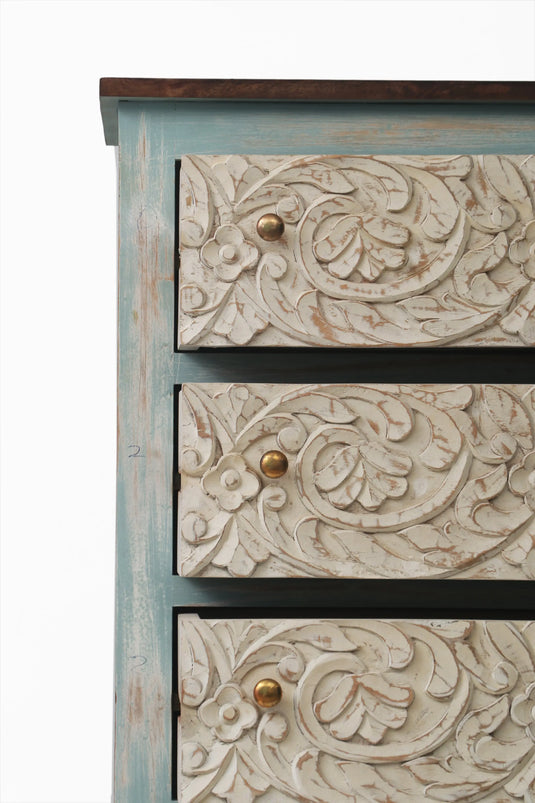 Translation missing: en.Handcrafted Carved Mango Wood Chest of Drawers with 6 Spacious Storage Drawers – Solid Wood Dresser Cabinet for Bedroom, Living Room &amp; Hallway – Vintage Rustic Finish Visit the APRODZ Store 