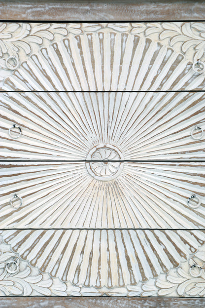 Hand-Carved Solid Mango Wood Chest of Drawers – Rustic Wooden Storage Cabinet with 4 Spacious Drawers for Bedroom, Living Room, or Hallway 