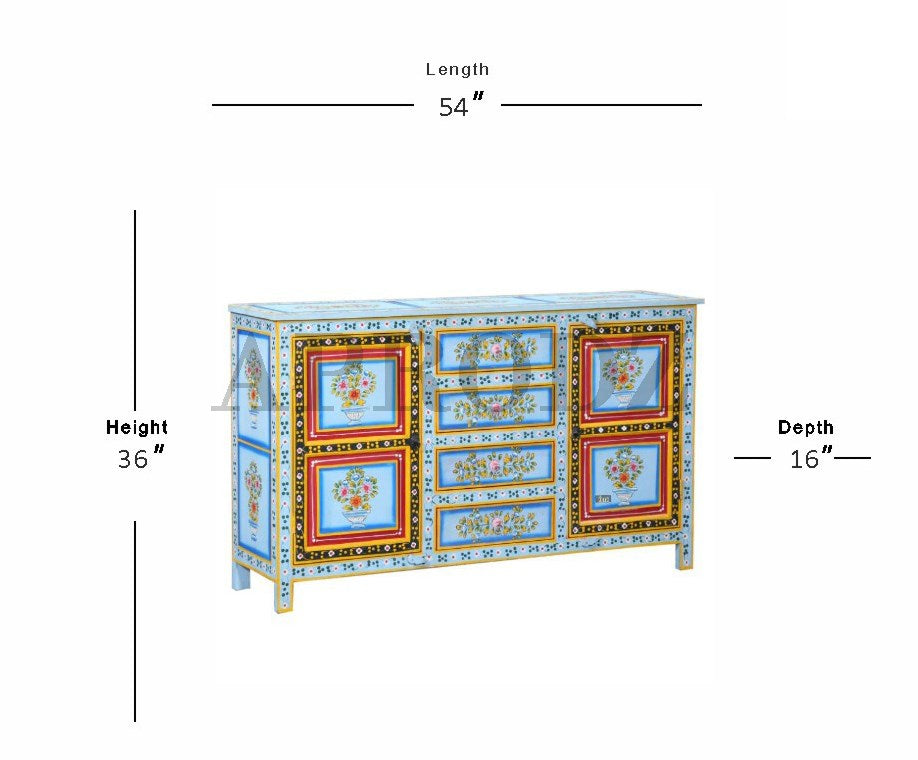 Wooden Handpainted Multipurpose Sideboard Storage Cabinet (Multicolor)